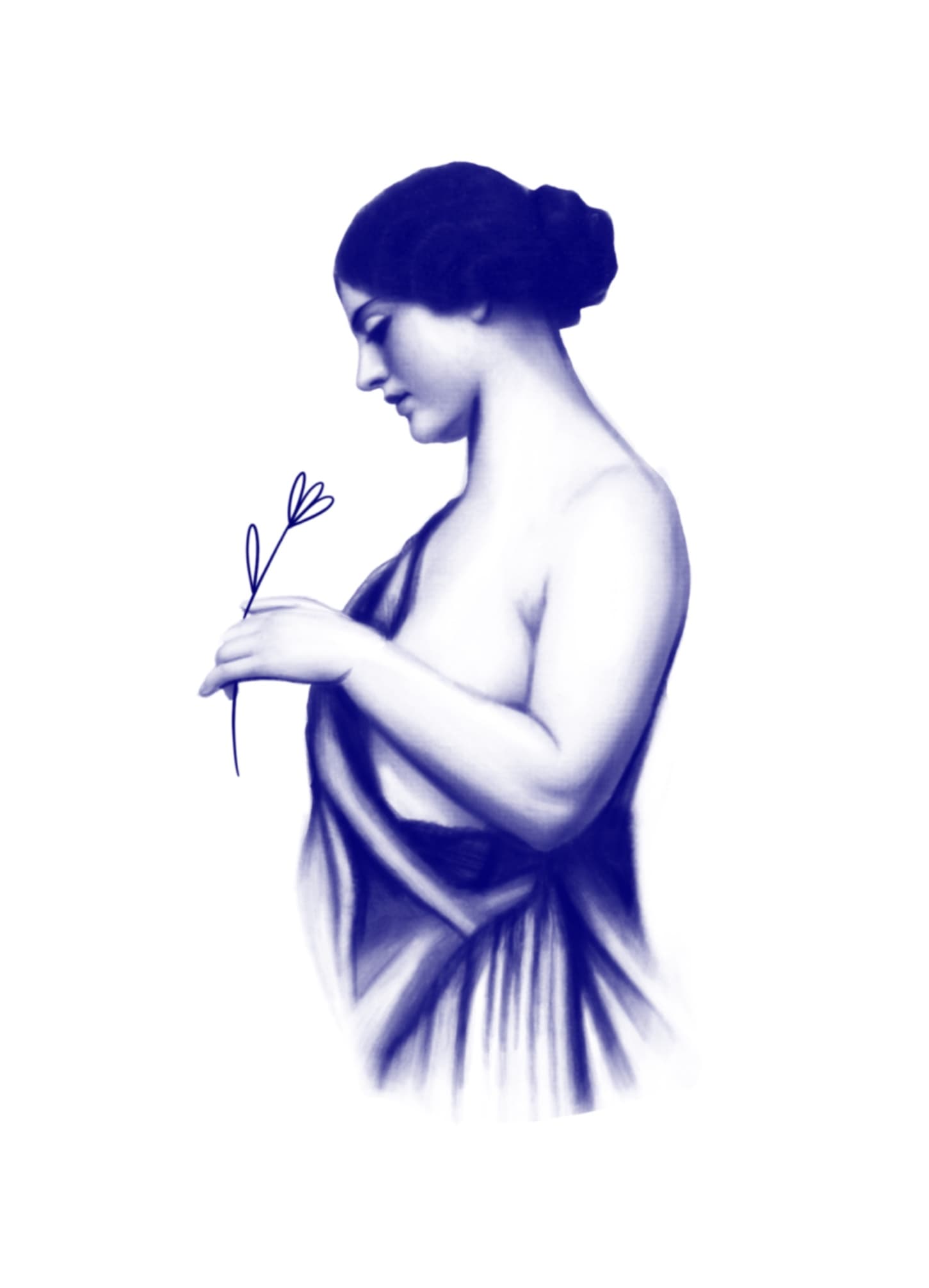 Lady looking at simple flower